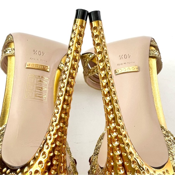 GUCCI || Crystal Tiger Head Gold Stone Embellished Heels Pumps EU 40.5 US 10.5 - Picture 14 of 16